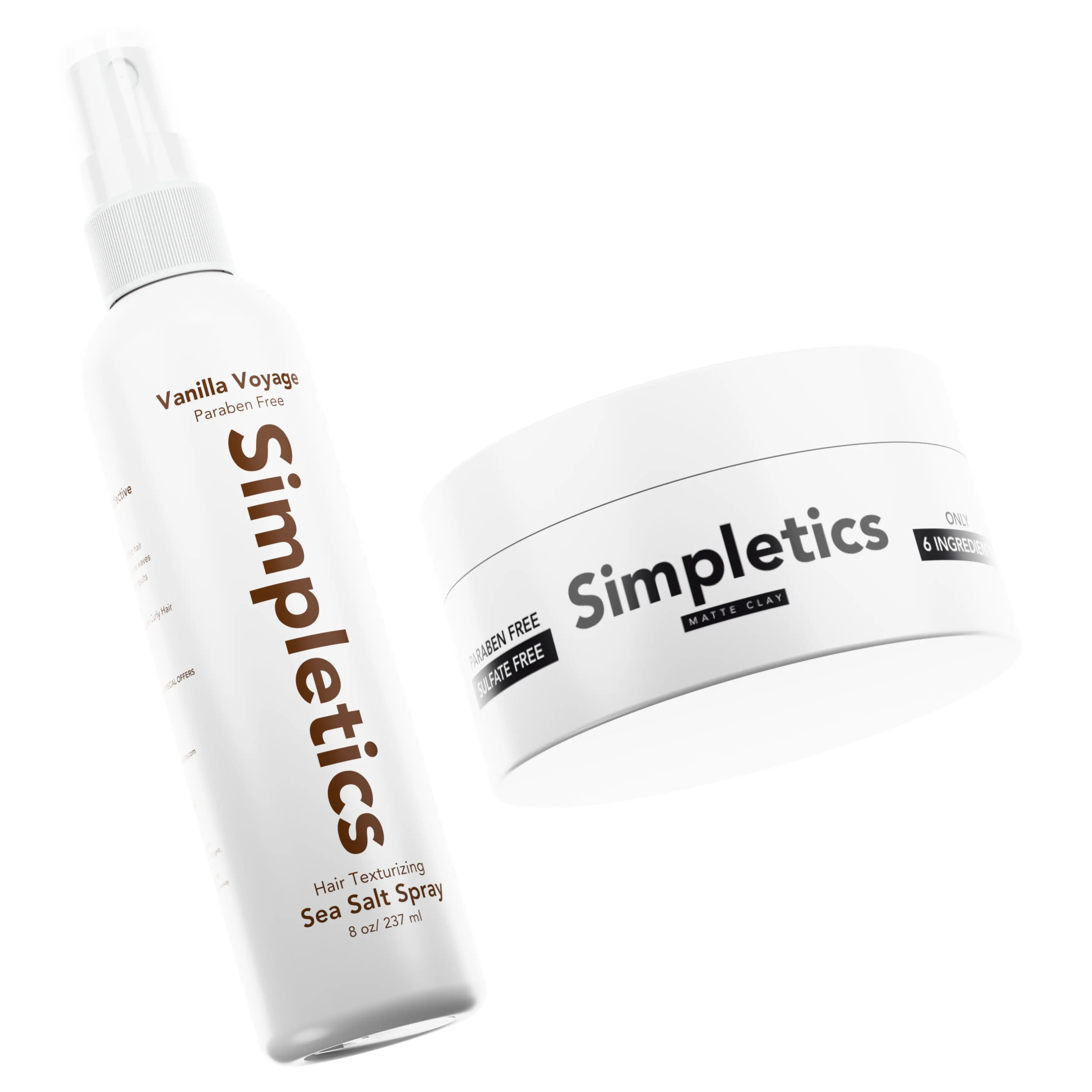 Simpletics Control Essentials Styling Bundle – Vanilla Sea Salt Spray & Matte Hair Clay for Natural Texture, Lightweight Volume & A Clean Matte Finish