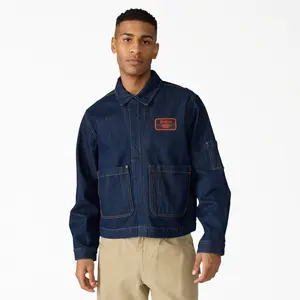 Dickies Gender Neutral X Harley-Davidson Boxy Fit Embroidered Denim Jacket, Graphic Print Embroidered Logo, Workwear Style