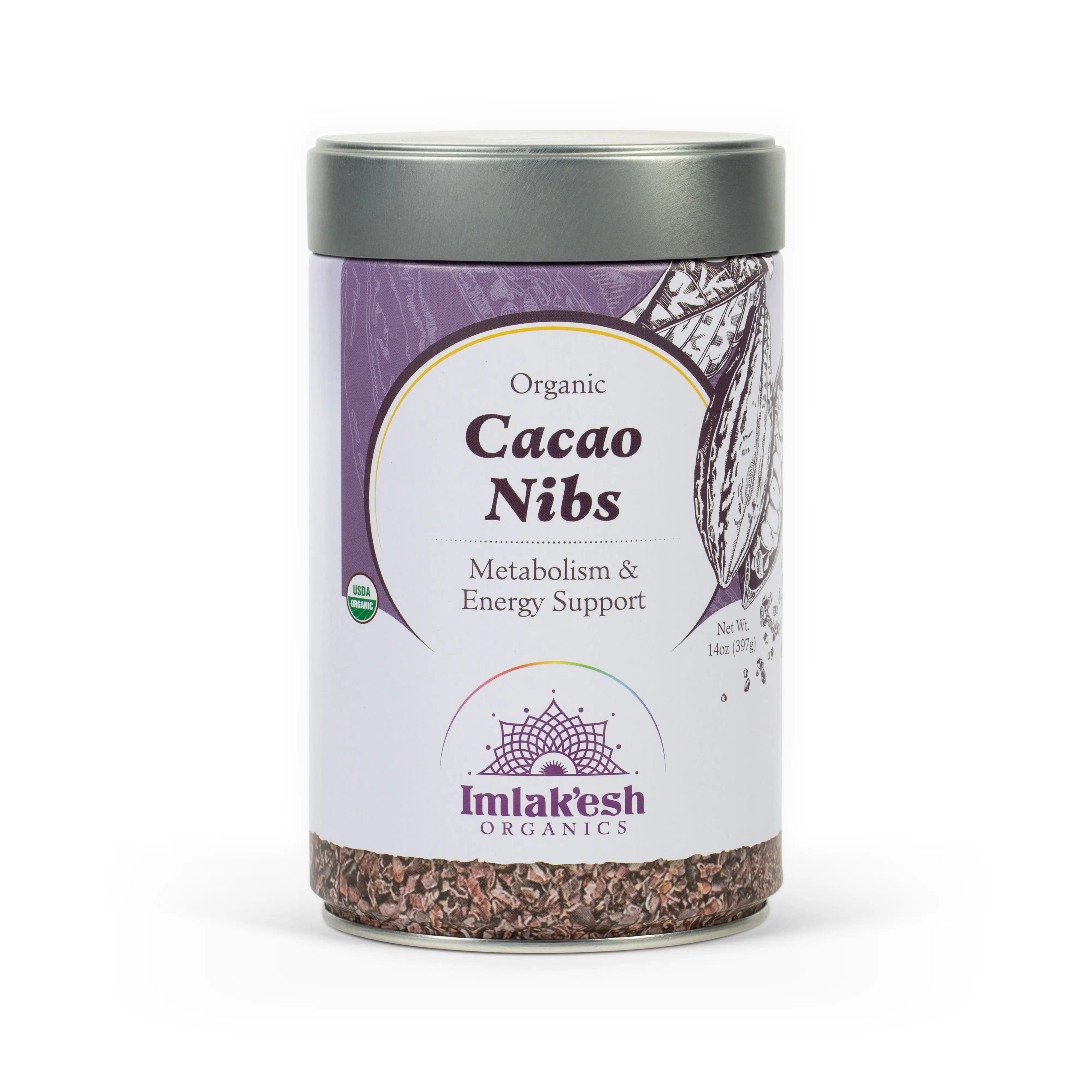 Imlakesh Organics Cacao Nibs, 14oz (Metal Jar)