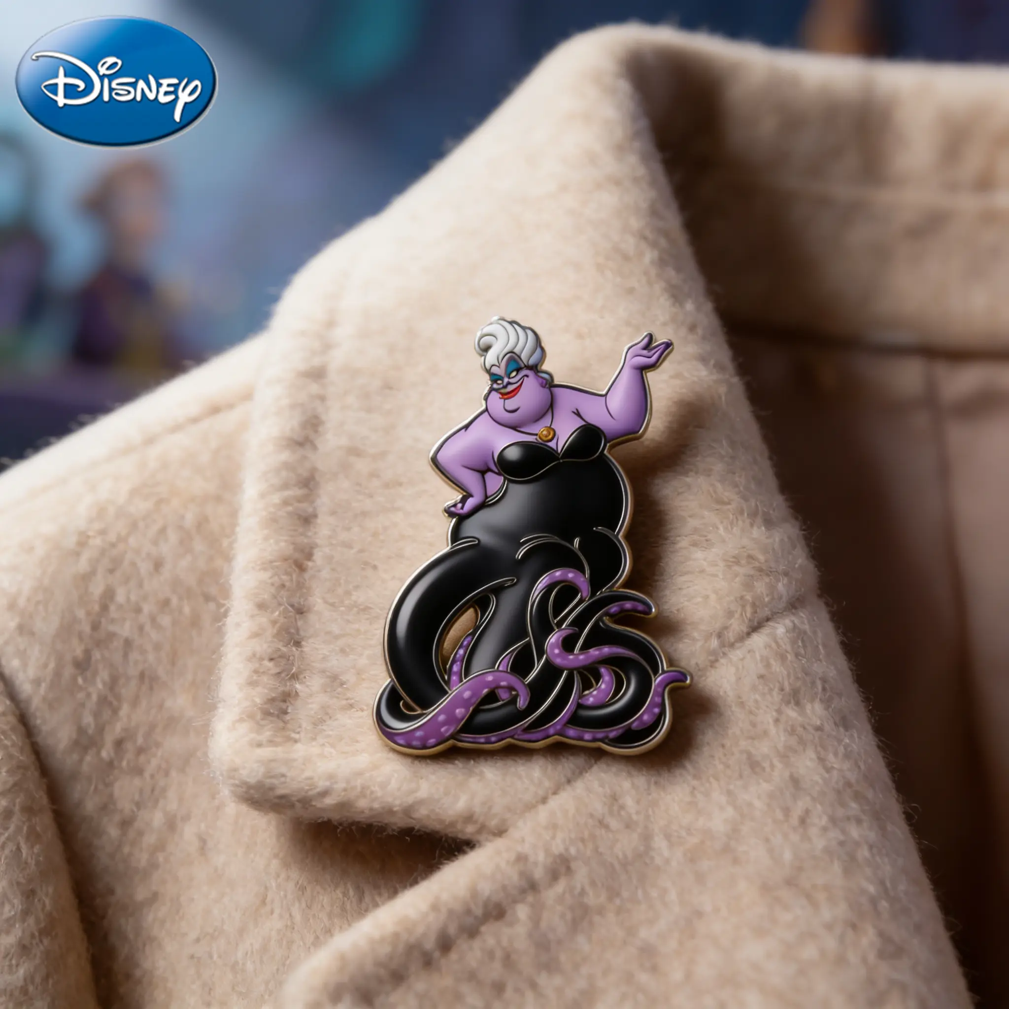 1PC Disney The Little Mermaid Ursula Pin Officially Licensed Sea Witch Classic Villain Anime Brooch Backpack Decoration Jacket Lapel Anti-Rust Exquisite Alloy Enamel Gift