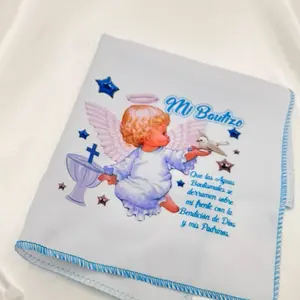Baptism Favors 12pcs Napkins 10x10" 100% Polyester Servilletas de Tela Cutlery Tableware for Special Occasions Mi Bautizo Angel Design Pink
