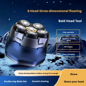 Magnetic 6-Head Bald Head Shaver | Waterproof Electric Razor with LED Display, Beard & Head Grooming