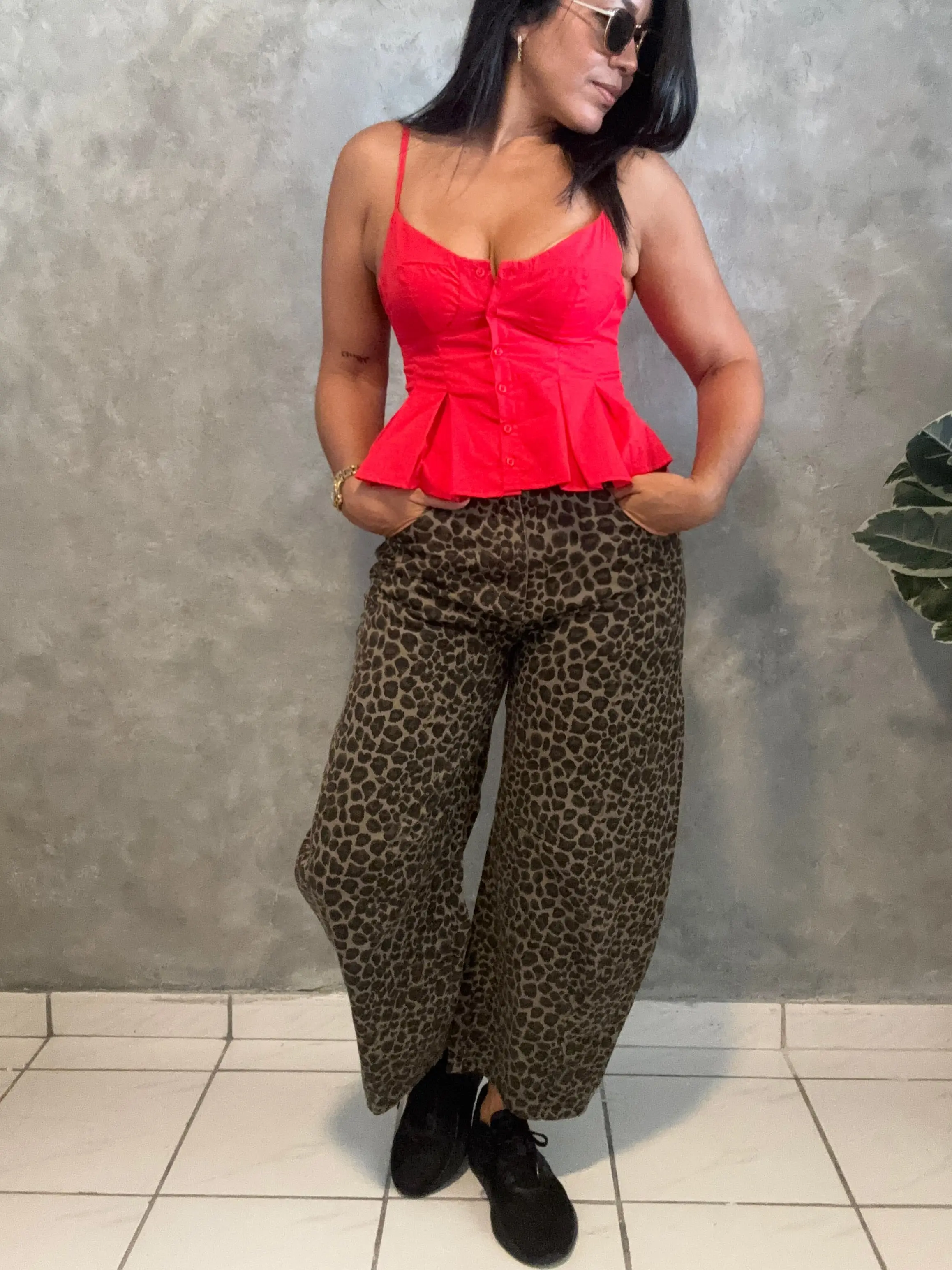 LEOPARD BARREL JEANS