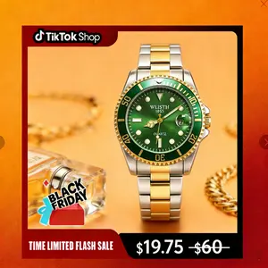 Men's Pro Diver Quartz Watch with Stainless Steel Strap - green Dial & Gold Accents - Durable & Stylish Timepiece