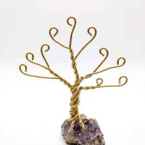 Solid 14k Gold Wire-Wrapped "Infinity Pull" Tree on Raw Amethyst | Artisan Heirloom