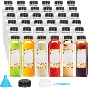Bulk Sell 16 oz Plastic Juice Bottles 128 Pack Empty Plastic Water Bottles with Caps, 500 ml  Beverage Containers for Drinking, Juicing, Smoothie, Water (2 Brushes, 2 Funnels, 128 Stickers)