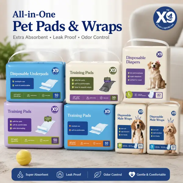 X9 All-in-1 Dog Training Pads & Disposable Diapers - Super Absorbent, Leak-Proof, Odor-Control, Gentle, Comfortable Multi-Pack for Puppies & Adult