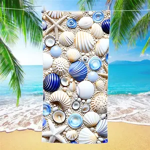 Summer Shell Starfish Beach Towel, Quick-Dry Microfiber Sandproof Blanket, Perfect for Summer Pool Parties and Family Vacations