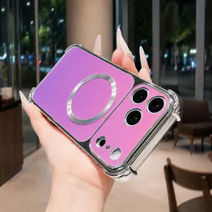 Magnetic for iPhone 17 Pro Max 16 15 14 13 12 Case, Compatible with Magsafe, Holographic Laser Gradient Design,Electroplating Corner Cushion Military Grade Drop Protection Shockproof Cover