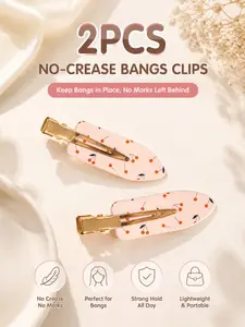 2-Pack Flat Hair Clips, No Curl Design, Cute Cherry Metal Bobby Pins, Makeup Hair Clips, Elegant Hairstyling Tools for Women and Girls