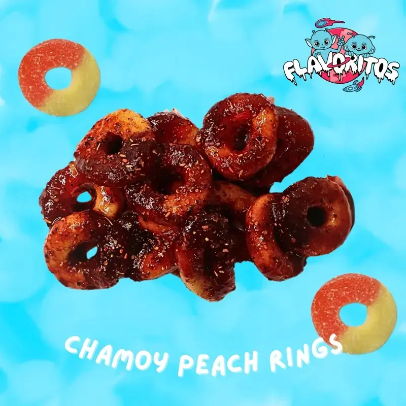 Chamoy Peach Rings - Flavoritos Sweet and Chili Gummy Candy Snack Chewy Spicy Bonbon ( 7 oz )