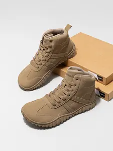 HOBIBEAR Men's Wide Head PU Leather Shoes, Rubber Sole Short Boots, Casual Sporty Boots, Casual Fashion Sneakers for Daily Wear, Comfortable and Stylish Footwear