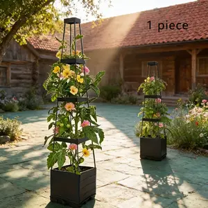 Raised Garden Planter Box, Tomato Pot with Support Cage Self-Watering, Multi-Functional Flower Rack, Outdoor Patio Climbing Plants