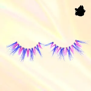 Bubblegum 25mm Pink and Blue Anime Colored Strip Lash 100% Mink Glue-On Eyelashes for Bold Playful Looks 20+ Uses with Free Spoolie | Perfect Halloween Lashes Colorful