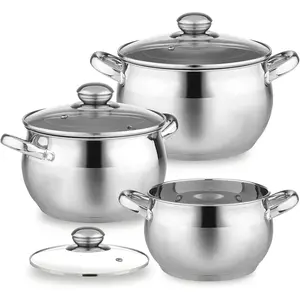 Classic 6- Stainless Steel Induction Cookware Set - Dishwasher Safe Pots with , Measuring Scale,