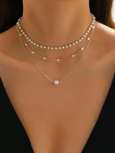 Women Layered Pearl Necklace Jewellery