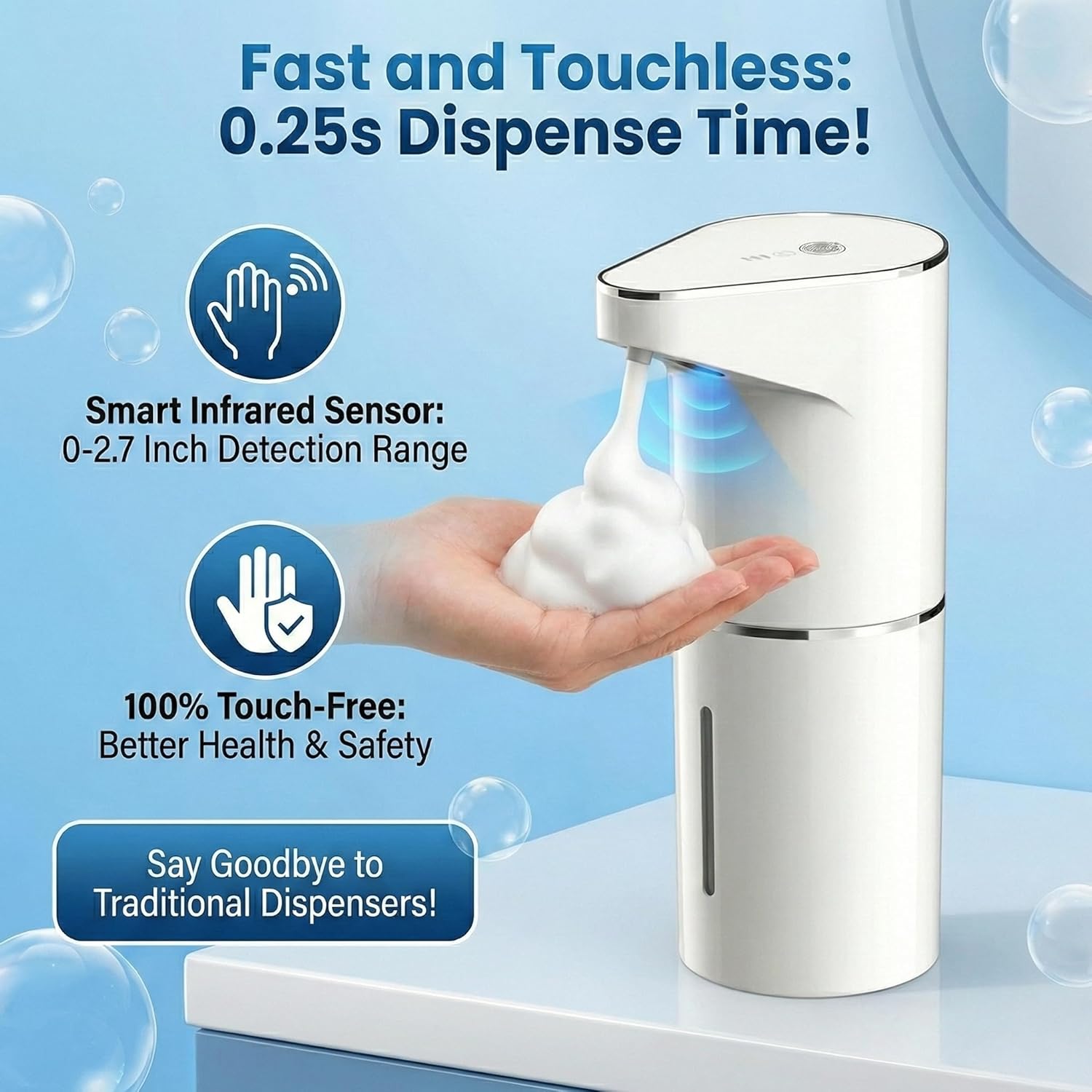 Automatic Foaming Soap Dispenser, 13oz/350ml White Touchless Foam Hand Soap Dispenser with 3 Foam Levels Wall-Mounted & Countertop Design Type-C Rechargeable for Kitchen Bathroom Utensils