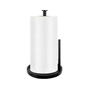 Countertop Paper Towel Holder – Freestanding Stainless Steel Roll Stand with Anti-Slip Weighted Base, Durable Kitchen Paper Towel Dispenser (Black)