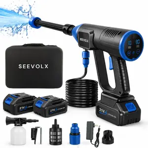 SEEVOLX Cordless Pressure Washer 21V with 30-Level Touchscreen, 2 x 1500mAh Batteries, 6-in-1 Nozzle, 10M Hose, Foam Cannon, Portable Handheld for Car Detailing, Patio & Garden Cleaning