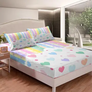 Pretty Rainbow Bedding Sheets for Kids Colorful Love Heart Bedding Fitted Sheet Dot Bed Sheet Set Bedroom Decor Kawaii Bed Cover,（No Flat Sheet）