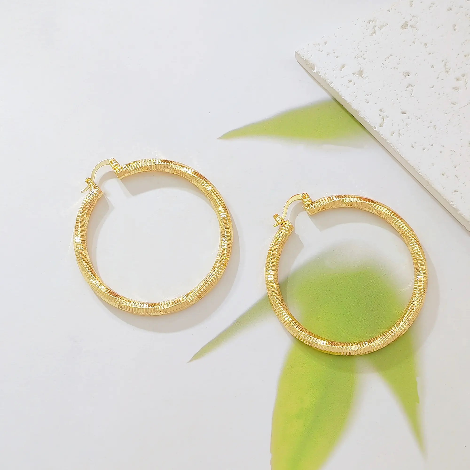 14K Gold Plated Sparkling Textured Hoop Earrings for Women, Shiny Diamond Cut Huggie Hoops, Lightweight Statement Earrings, Everyday Jewelry Gift