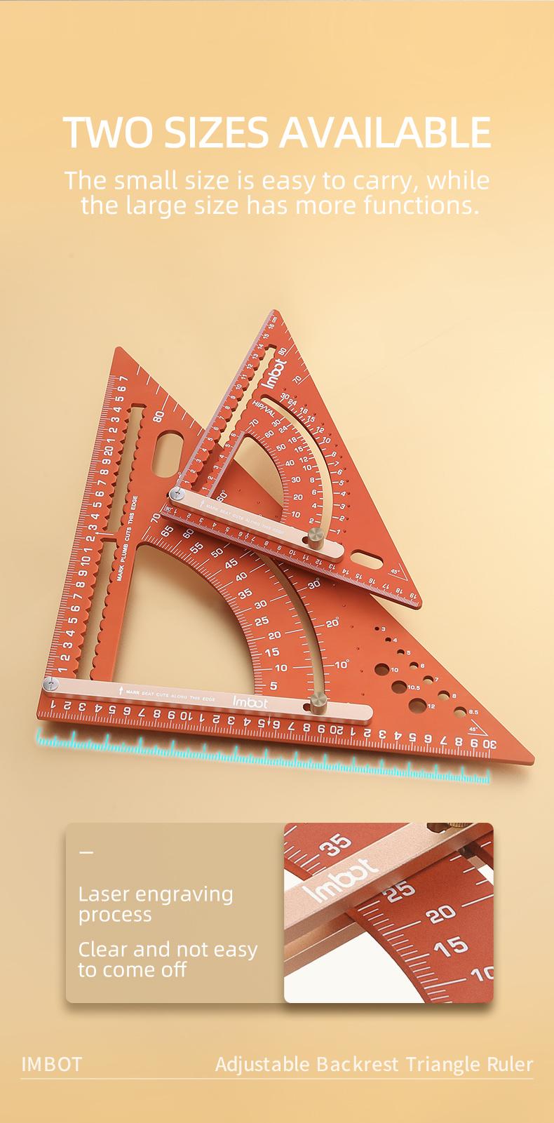 IMBOT Aluminum Alloy Dual Scale Triangular Ruler - High Precision Carpenter's Angle Ruler Multi-Purpose Angle Measurement Multi-Purpose Square Ruler for Woodworking Roofing Tools & Construction Layout