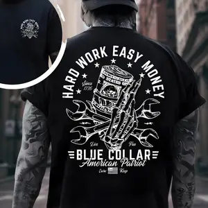 Hard Work Easy Money Graphic T-shirt, Blue Collar Graphic T-Shirt, American Patriot Workwear Tee, Biker Mechanic Labor Shirt