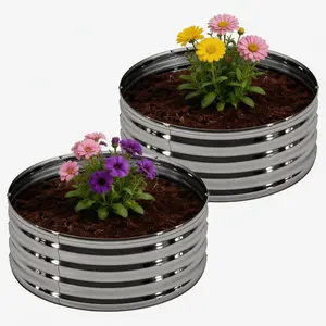2-Pack Galvanized Raised Garden Bed Kit, 2x2x1 FT Round Metal Planter Box for Vegetables, Herbs & Flowers, Large Outdoor Elevated Garden Beds for Yard, Patio, and Backyard (Silver)