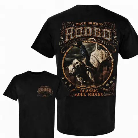 True Cowboy Rodeo Shirt, Classic Bull Riding Western Tee, Vintage Rodeo Cowboy T-Shirt, American Ranch Life Apparel, Bull Rider Graphic Shirt, Country Western Clothing, Cowboy Gift for Rodeo Fans and Ranchers