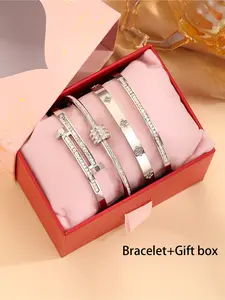 5-piece elegant and luxurious stainless steel bracelet set with gift box, suitable for both women and men's high-quality and fashionable bracelets, perfect for daily travel, perfect gift box