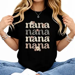 Women's Crew Neck Short Sleeve T-Shirt - Streetwear Digital Print Top with Cute Nana Graphic - Lightweight Breathable Everyday Fit for Spring, Summer - Women's Clothes summerwins,summerwins