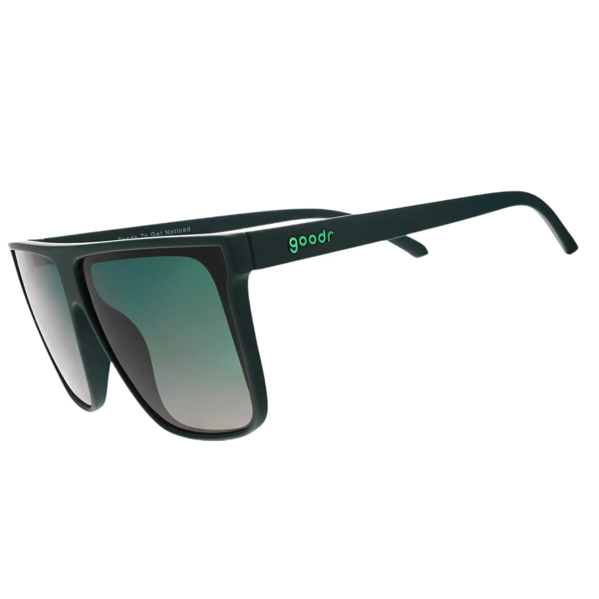 goodr Tends To Get Noticed Large Size (Fly G) Solid Dark Green Frame with Green Lens, UV400, No Slip No Bounce No Tangle