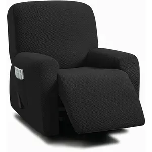 4-Piece, 1 Seat Recliner Cover, Jacquared Stretch Reclining Chair Covers for 1 Cushion Reclining Sofa, Single Soft, Machine Washable (Style 3) (Black)