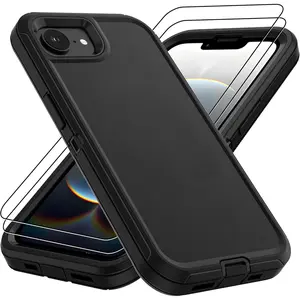 Suitable for iPhone 16e Phone Case, iPhone 16e Phone Case with 2 HD Screen Protectors, Military Grade 3-in-1 Shockproof/Dustproof/Drop-proof Military Grade Protective Cover for iPhone 16e 6.1inch - Black