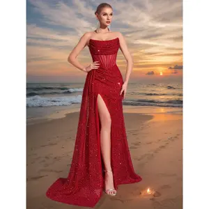 Elegant Women's Sequined Evening Gown, Long Sleeve A-Line Dress, Sparkling Formal Wear, Perfect for Parties & Weddings