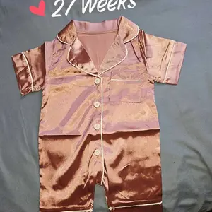 Ma&Baby Infant Baby Girl Boy Silk Jumpsuit Pajamas Short Sleeve Button-Up Satin Pjs Footie  Romper Pajama Nightgown