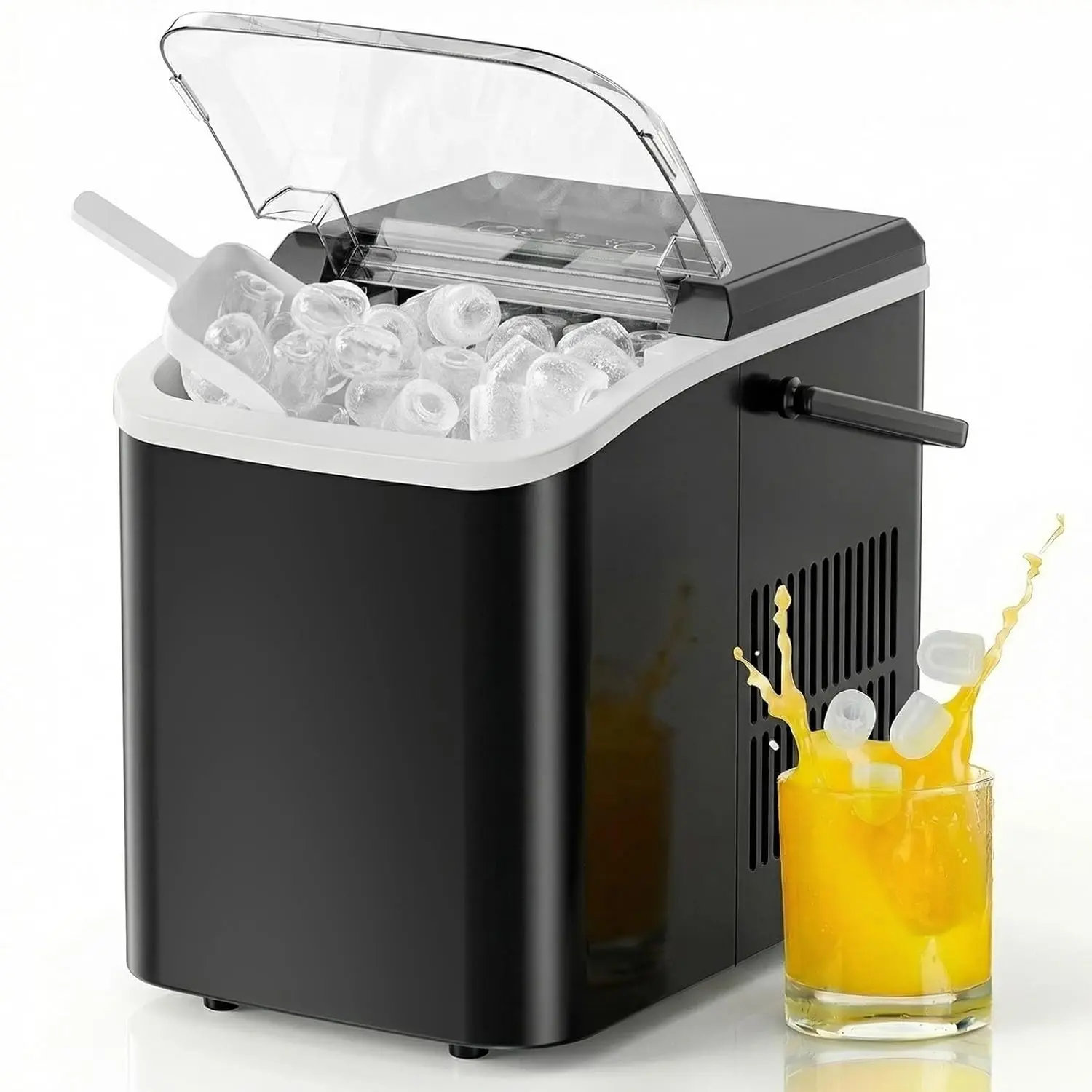 Portable Countertop Ice Maker with Handle, 26 lbs/day Production, Self-Cleaning, Makes 9 Bullet Cubes in 6 Mins, for Home Kitchen, Camping & RV, Includes Basket & Scoop - Black, Icemakers Countertop, Auto-Cleaning, 26Lbs In 24Hrs,camping essentials