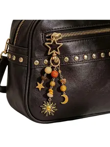 Bohemian Vintage Star Moon Sun Artificial Stone Bead Bag Charm, Antique Keychain, Women's Bag Pendant, Birthday Gift, Amulet