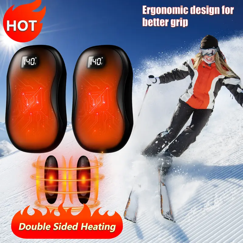 2-Pack 2-in-1 Portable Power Bank & Hand Warmer, 2x6000mAh USB Rechargeable, Digital Display, Double-Sided Heating, Even Heat Distribution, 3-Gear Warmth Control, 3s Warm Start, Quick Charge, Compact Design, Chilly Fingers Relief, Ideal for Skiing
