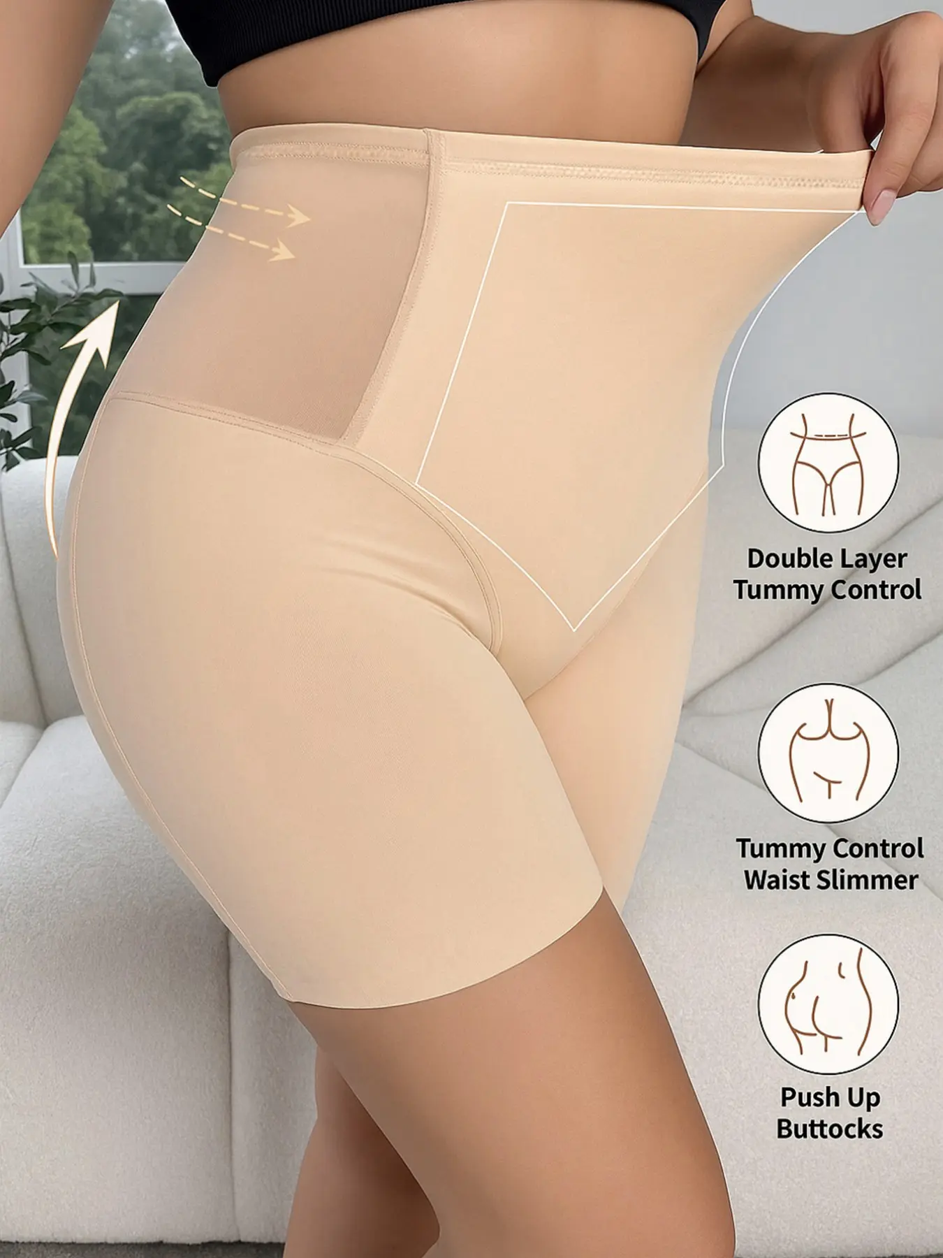 Plus Size Seamless Shapewear High Waist Shorts, Fitted Butt Lifting Mesh Patchwork, Comfortable Casual Underwear for All Seasons, Invisible Shaper