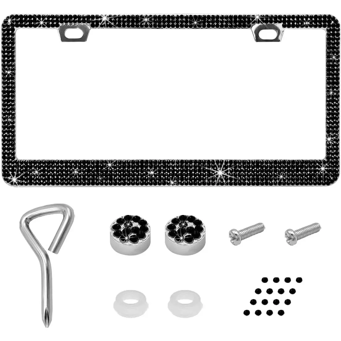 Bling License Plate Frame, Sparkly License Plate Tag Cover with Multifaceted Rhinestones, Stainless Steel Crystal License Plate Holder, Universal Exterior Car Accessories (Leopard Print, 2PCS)