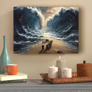 Moses Parting the Red Sea with Wooden Frame Inspirational Canvas Wall Art, Home and Office Decor Poster, Suitable for Bedroom, Living Room, Kitchen, Perfect for Room Decoration