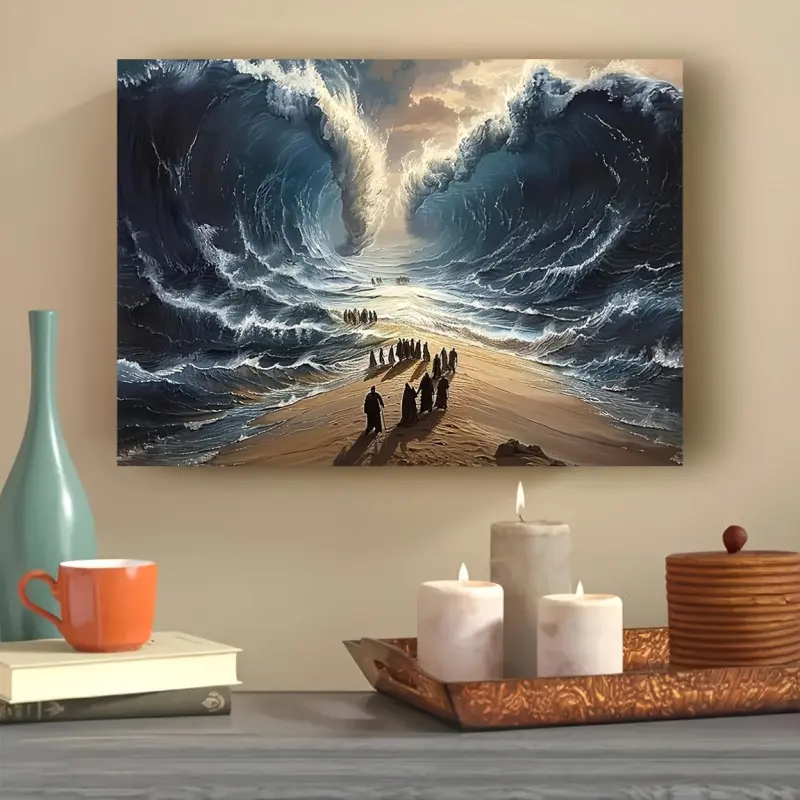 Moses Parting the Red Sea with Wooden Frame Inspirational Artistic Canvas Wall Art, Home and Office Decor Poster, Suitable for Bedroom, Living Room, Kitchen, Perfect for Room Decoration
