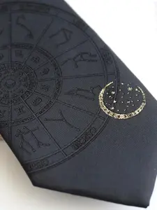 Unique Zodiac Embroidered Skinny Tie, 2400 Needle Jacquard Knit Craftsmanship, Golden Thread Details, Includes Gift Box, Perfect Gift for Astrology Lovers