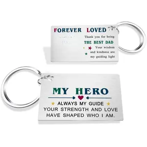Fathers Day Gift - I Love You Dad Engraved Keychain - Thank You Dad Key Chain Keyring from Daughter Son