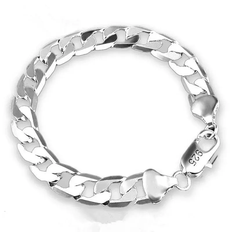 Dainty Electroplated 925 Sterling Silver Bracelet Sideways Silver Bracelet 8MM 10MM 12MM Bracelet Unisex Jewelry - Hypoallergenic