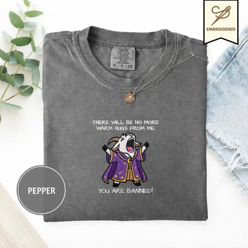 Vintage Goat Embroidered Crewneck Sweatshirt, Embroidered Cartoon Design, Cute Gamer Gift Idea