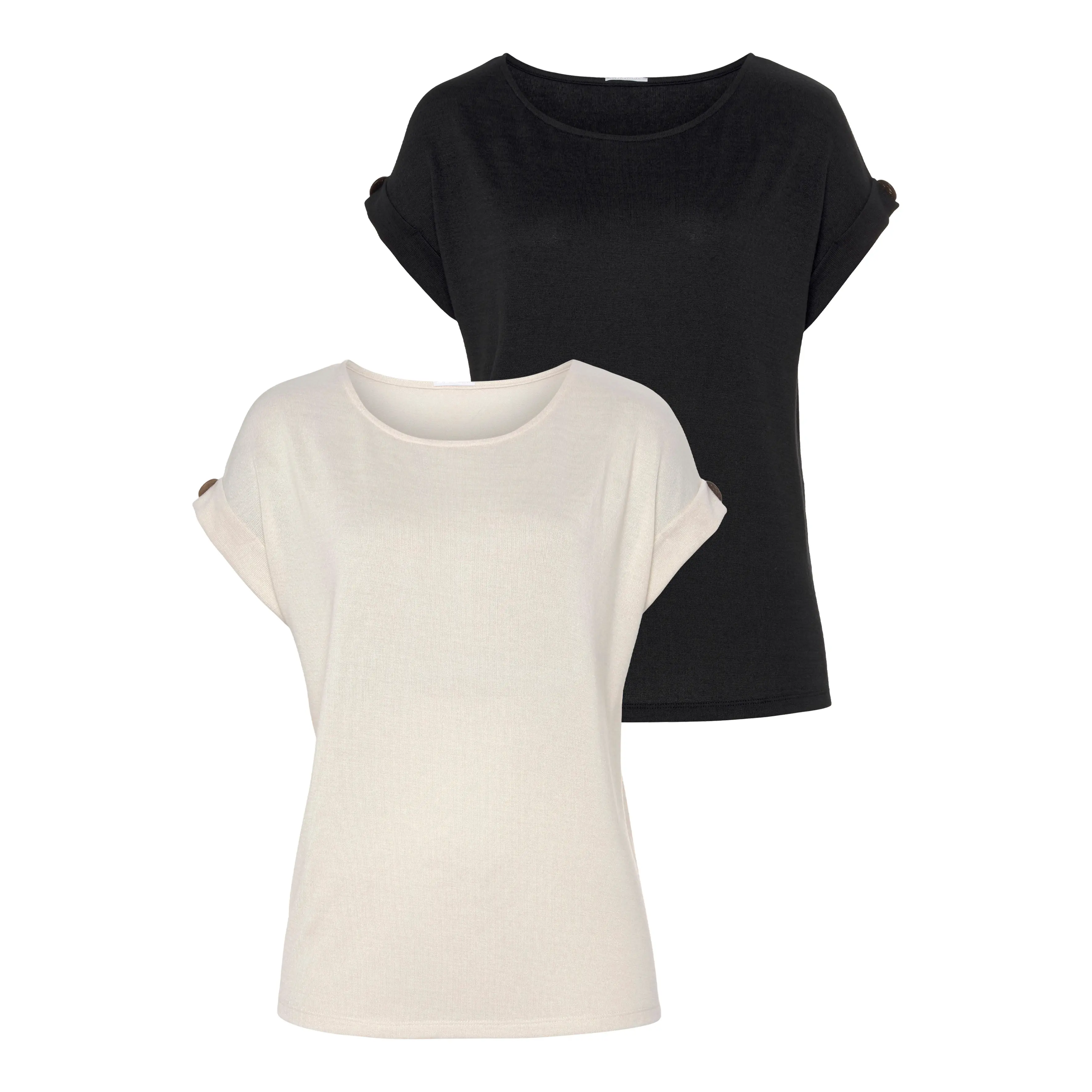 LASCANA Women's 2-Pack Casual Knit Tops with Button Details, Stylish Women's Knit Clothes for Daily Wear