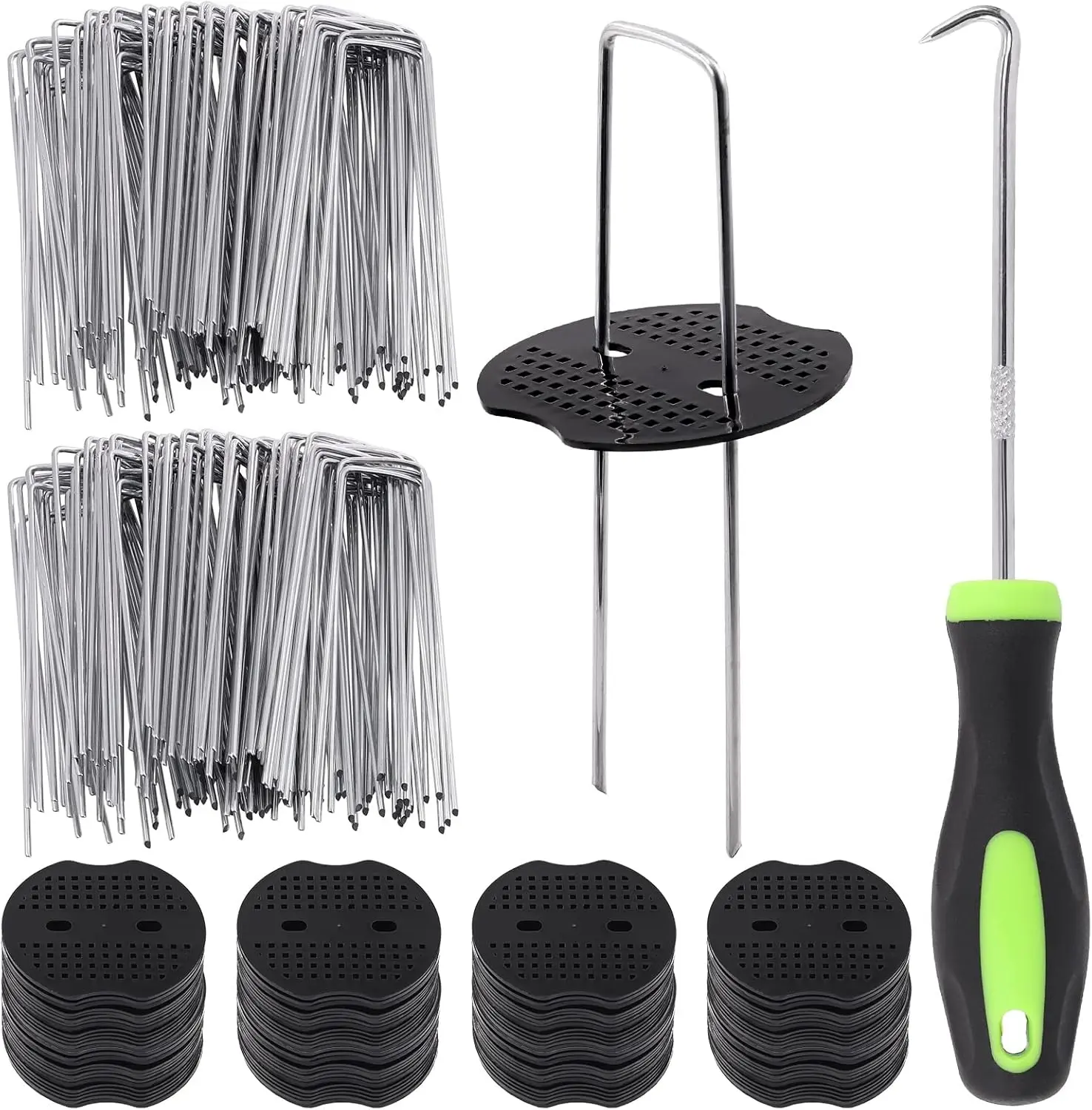 Galvanized Landscape Staples 6 Inch 13 Gauge Garden Stakes with Washers for Weed Barrier, Drip Irrigation, Landscape Fabric and Sod