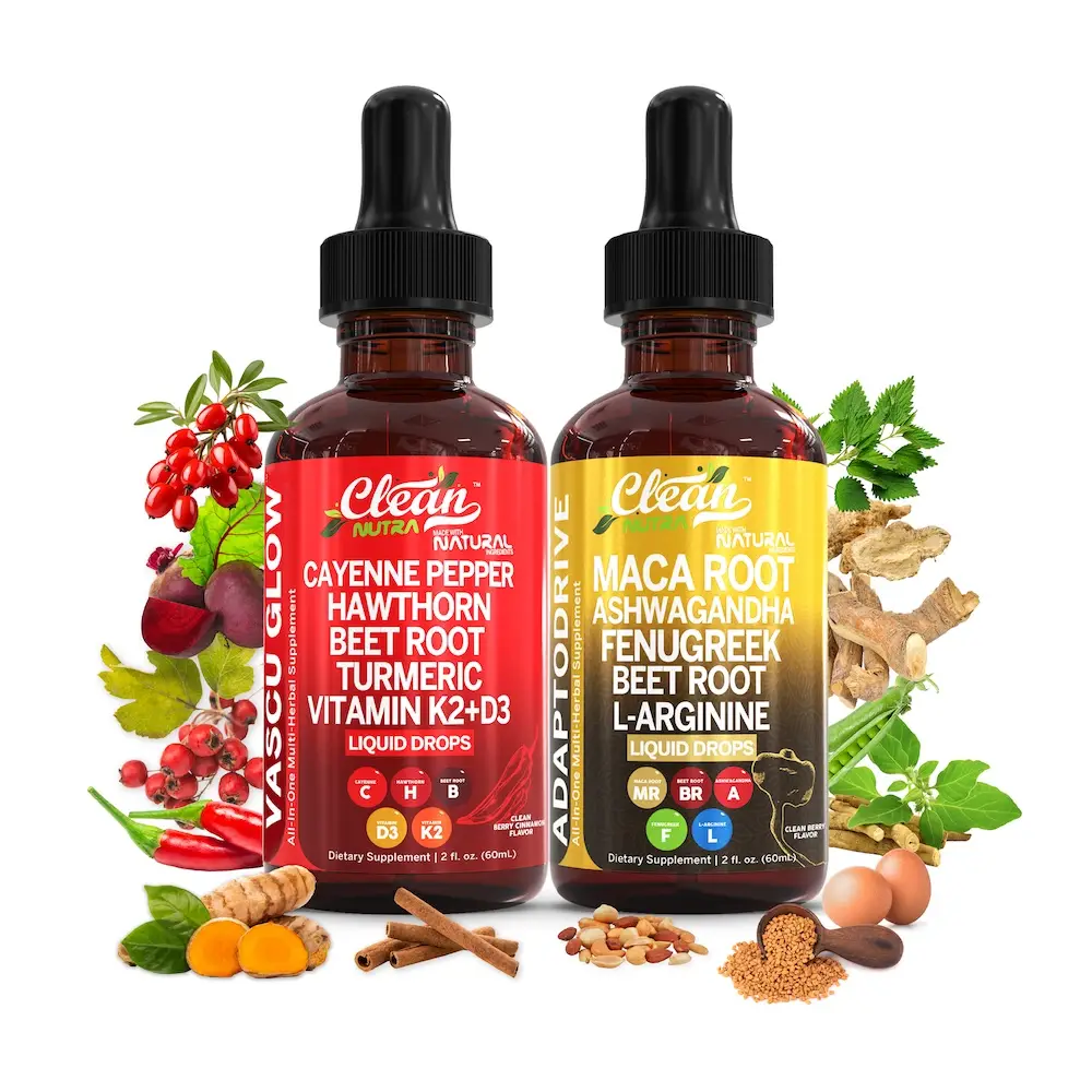Clean Nutra Cardio Vitality Duo | Cayenne Pepper, Beet Root, Maca Root, Ashwagandha - Heart & Circulation Support | Vascu Glow & Adapto Drive